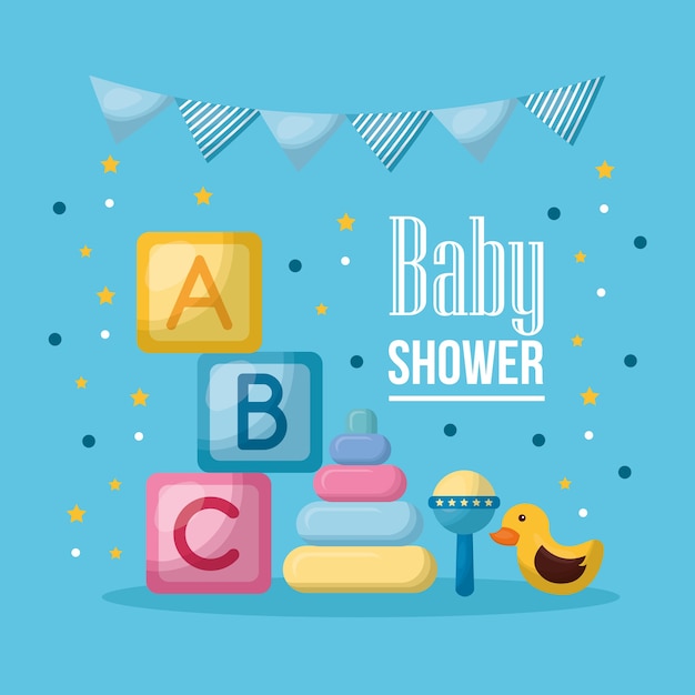 Premium Vector Baby Shower Celebration Pennants Cubes Letters Duck