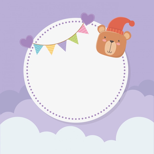 Download Baby shower circular card with bear teddy and garlands ...
