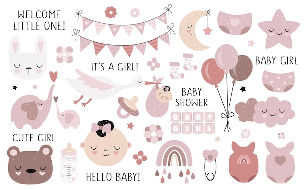  Baby shower collection in hand drawn Premium Vector