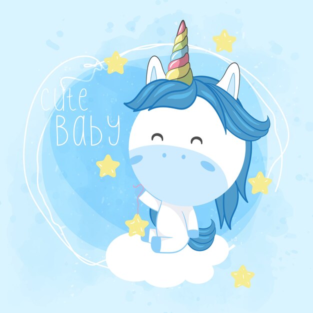 Download Baby shower cute baby unicorn | Premium Vector