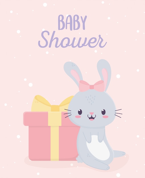 Premium Vector Baby Shower Cute Bunny And Gift Box Greeting Card