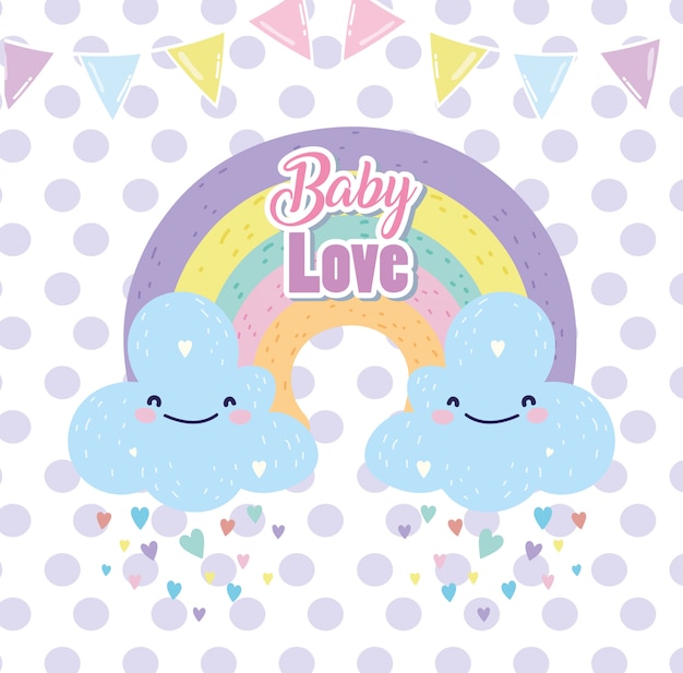 Baby Shower Cute Rainbow With Clouds Rain Hearts Love Cartoon