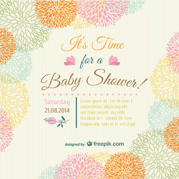 Baby shower floral invitation card Free Vector