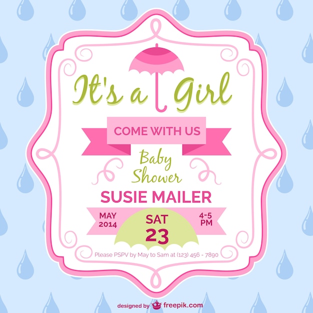 Free Vector Baby Shower Girl Card Template Design