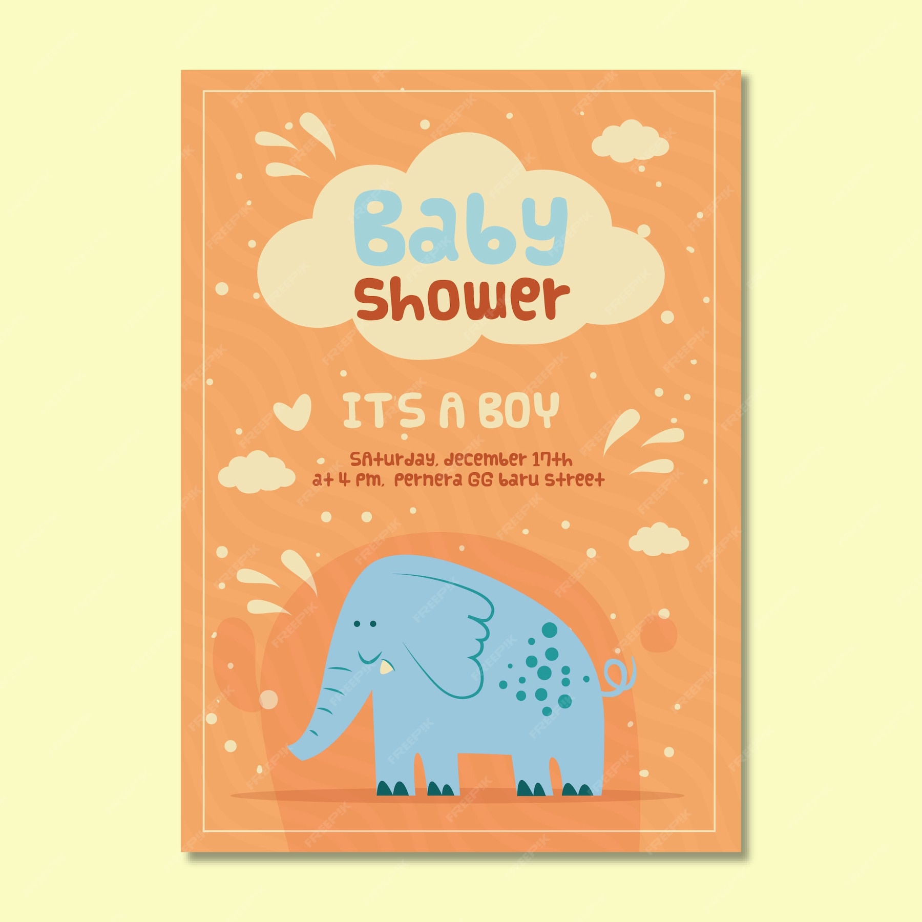 Free Vector Baby shower invitation for boy with elephant