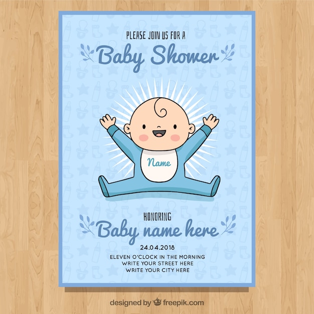 Free Vector Baby Shower Invitation In Hand Drawn Style