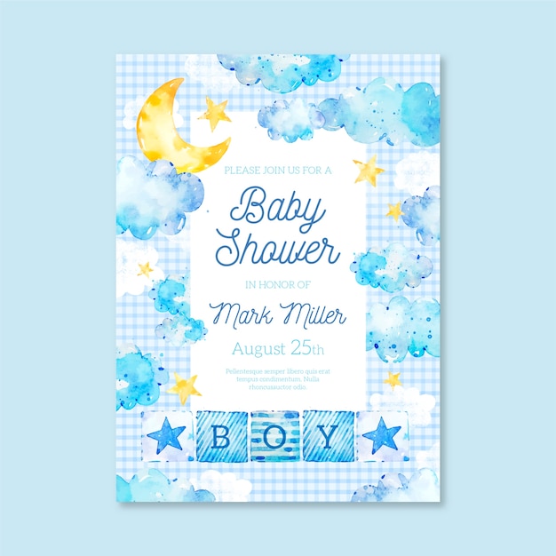 Download Baby shower invitation template for boy | Free Vector