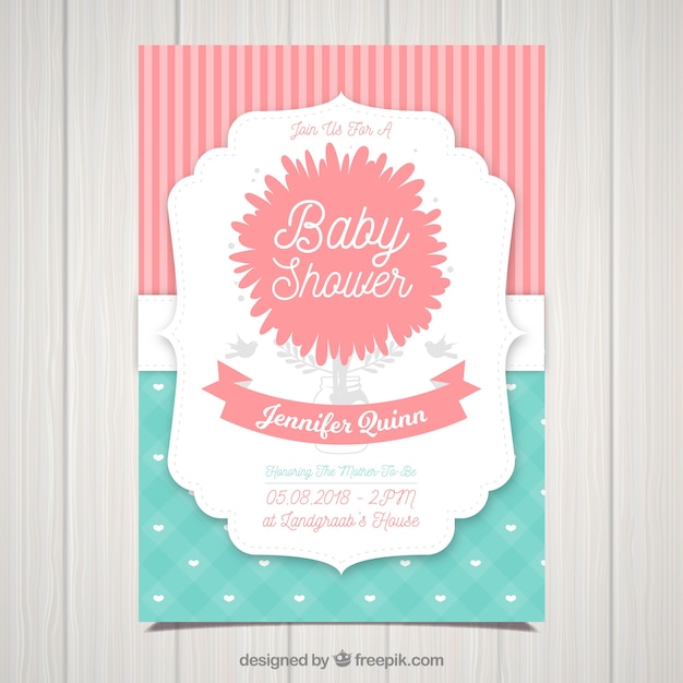 Download Baby shower invitation template in flat design Vector | Free Download