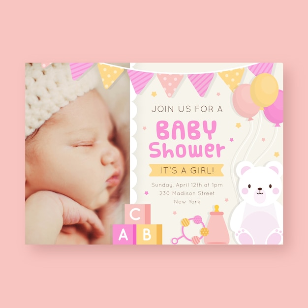 Premium Vector Baby Shower Invitation Template For Girl