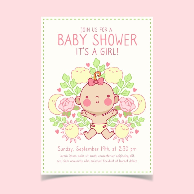 Download Baby shower invitation template for girl | Free Vector