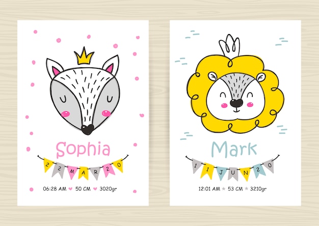 Download Premium Vector Baby Shower Invitation Templates With Lion And Fox