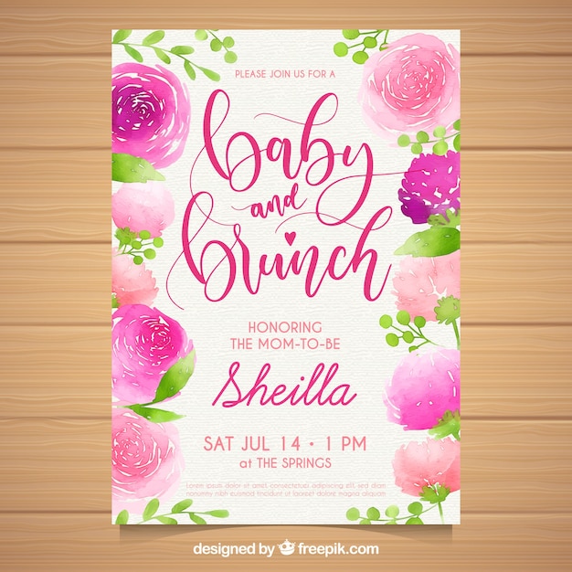 Download Baby shower invitation in watercolor style Vector | Free Download
