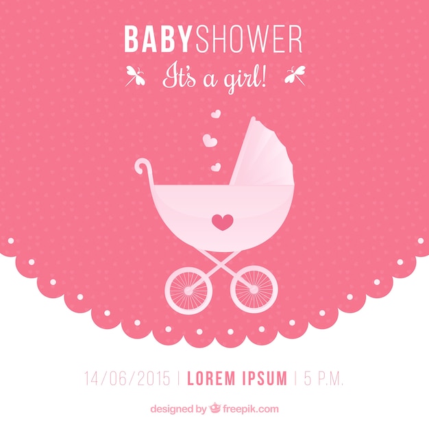 Baby shower invitation with a baby buggy