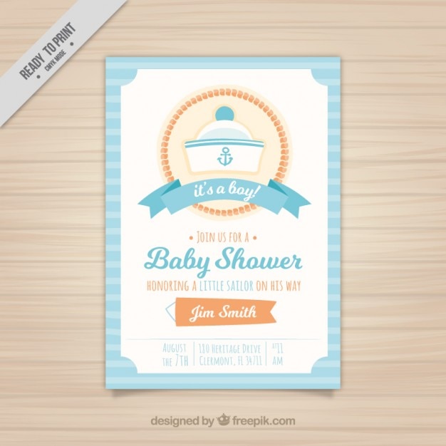 Baby shower invitation with a sailor hat