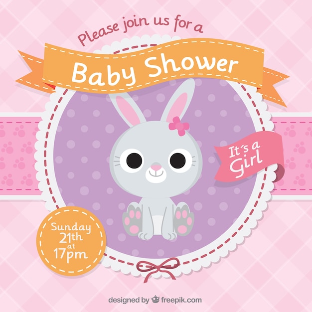 Download Baby shower invitation with a beautiful rabbit | Free Vector