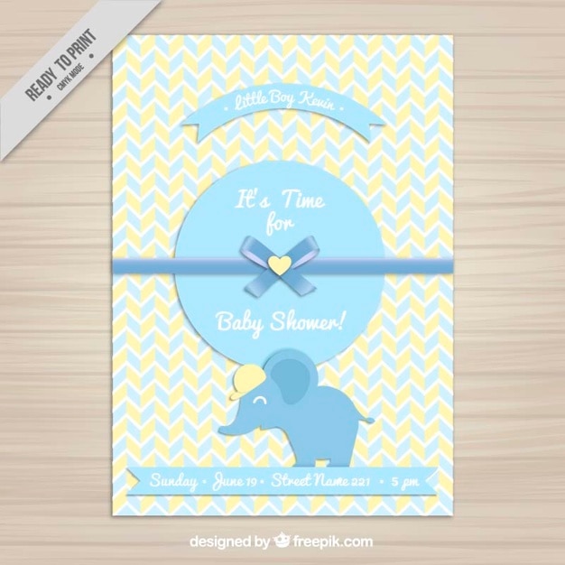 Free Vector Baby Shower Invitation With A Blue Elephant
