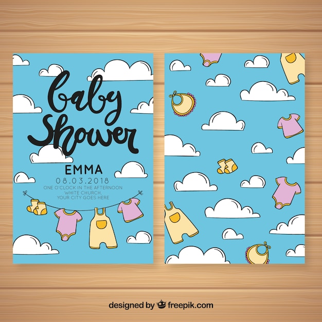 Download Free Vector | Baby shower invitation with clothes elements