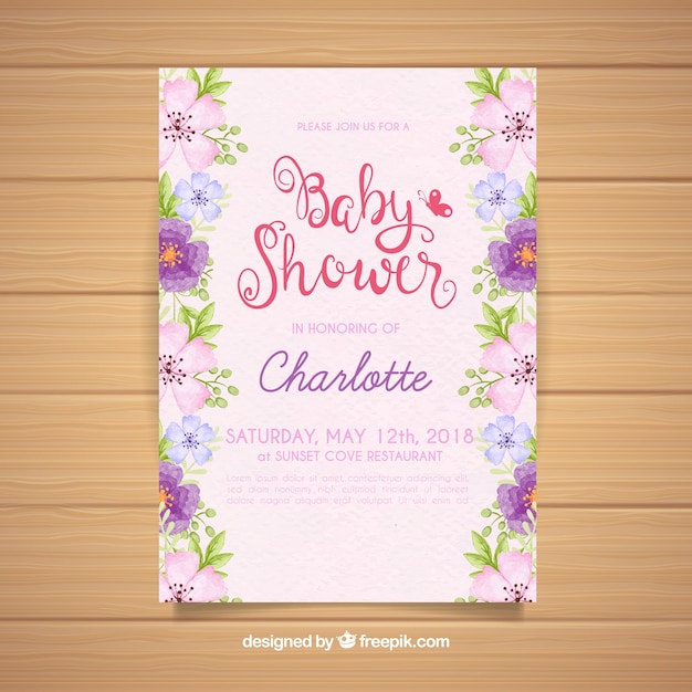 Download Baby shower invitation with flowers in watercolor style ...