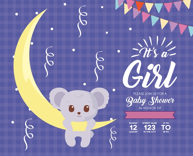 Premium Vector Baby Shower Invitation With Koala Cartoon