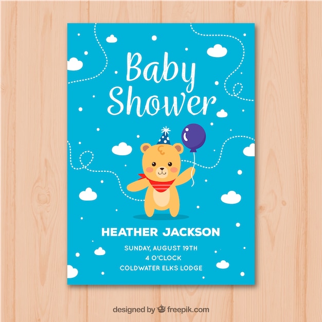 Download Baby shower invitation with teddy bear in hand drawn style ...