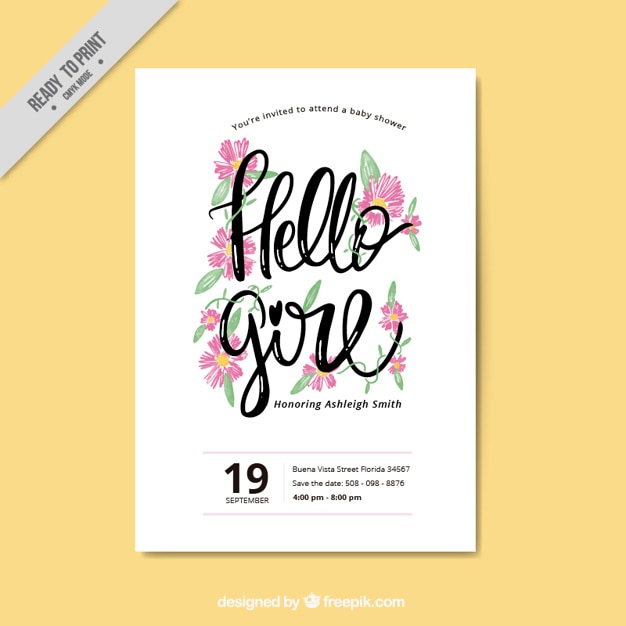 Download Free Vector | Baby shower invitation with watercolor flowers