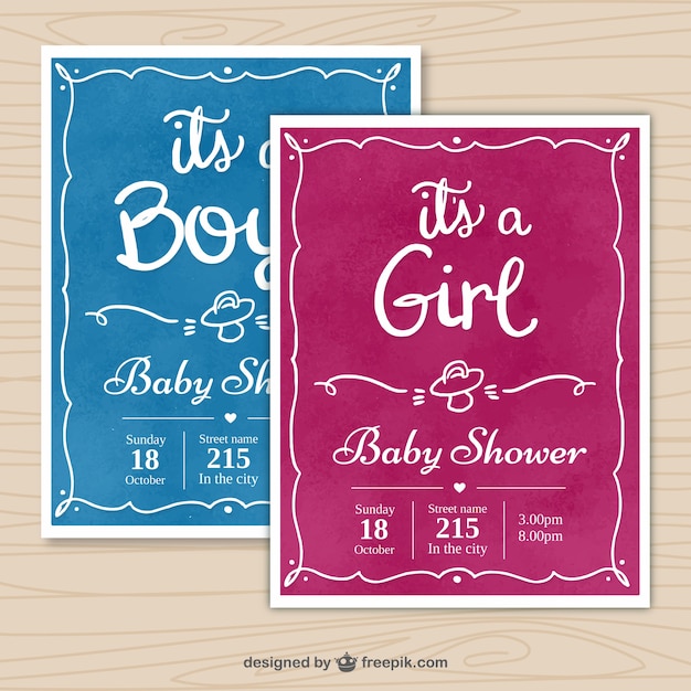 Download Baby shower invitations with hand-drawn frames | Free Vector
