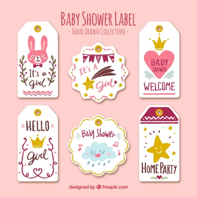Baby shower labels with cute objects Vector | Free Download