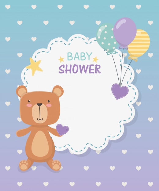 Download Baby shower lace card with little bear teddy and balloons ...