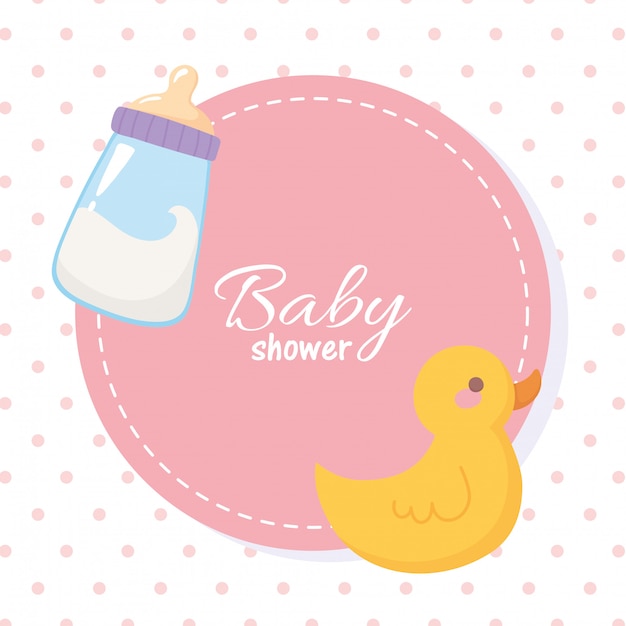 Download Premium Vector | Baby shower tag with milk bottle and duck toy