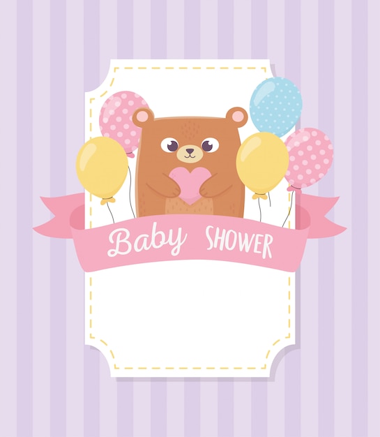Download Baby shower, teddy bear with balloons background | Premium ...