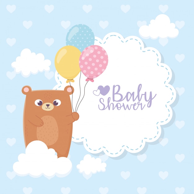 Download Baby shower, teddy bear with balloons clouds hearts ...