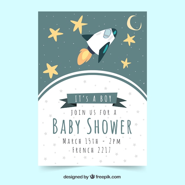 Baby shower template with rocket