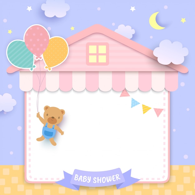 bear holding balloons baby shower