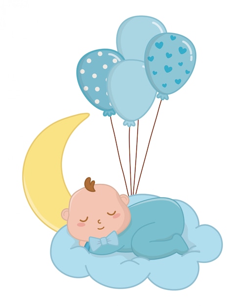 Premium Vector Baby Sleeping Over A Cloud Illustration