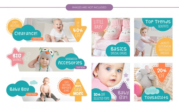 Baby store sale banners set Premium Vector
