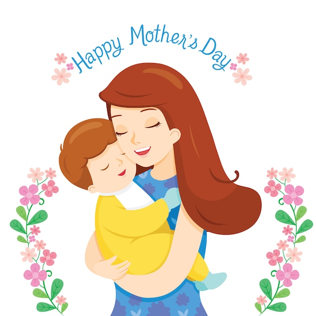Baby in a tender embrace of mother, happy mother's day | Premium Vector