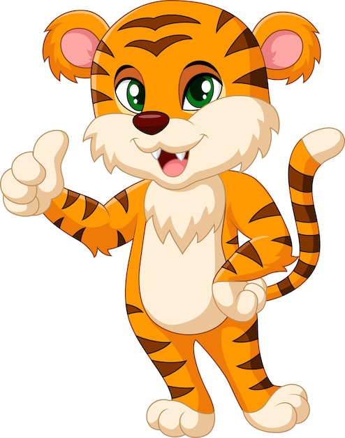 Download Baby tiger mascot giving thumb up Vector | Premium Download