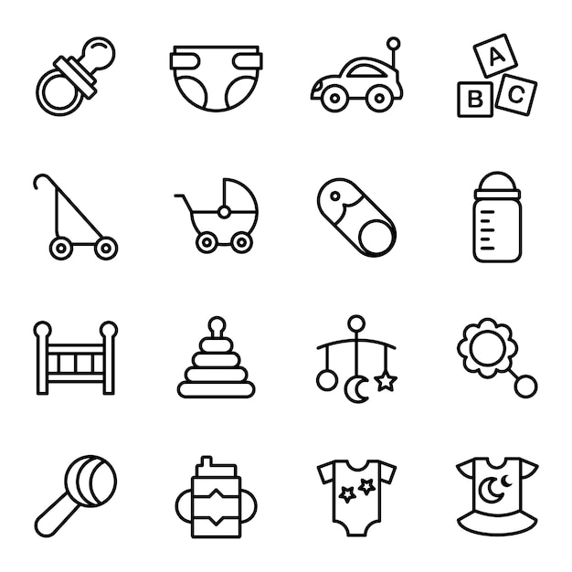 Premium Vector | Baby tools icon pack, outline icon stlye