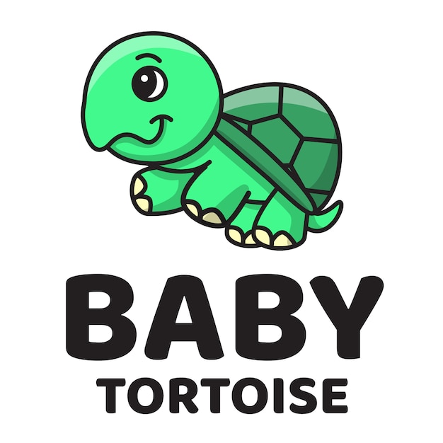 赤ちゃん亀かわいいロゴ プレミアムベクター