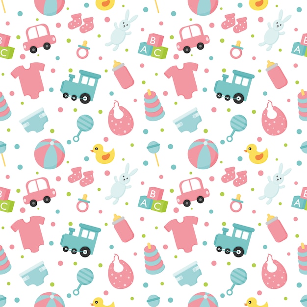 Baby toys and clothes seamless pattern. newborn illustration. Vector ...