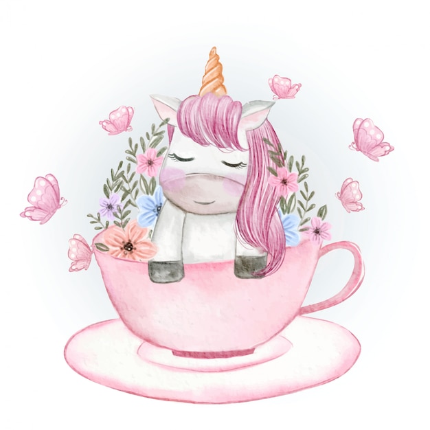 Download Premium Vector | Baby unicorn cute spring watercolor illustration