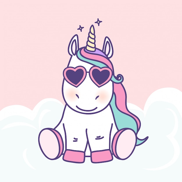 Baby unicorn with heart shaped sunglasses | Premium Vector