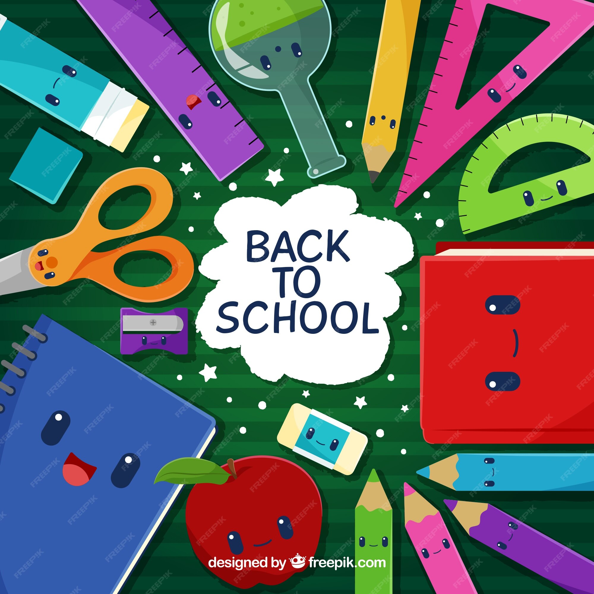 Free Vector | Back to school background with cute cartoons