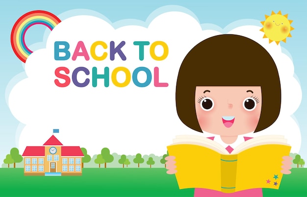 Premium Vector | Back to school banner template kids reading book ...