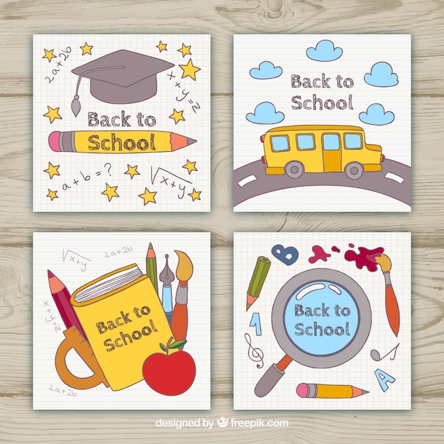 Back to school cards collection with elements | Free Vector