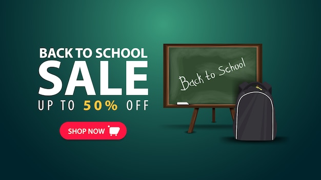 Back to school, discount web banner in minimalist style with school board Premium Vector