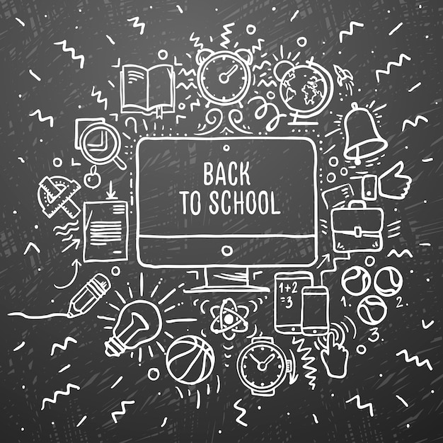 Premium Vector Back To School Doodle Chalk Drawing School Items On