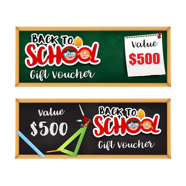 Premium Vector Back to school gift voucher template with stationary