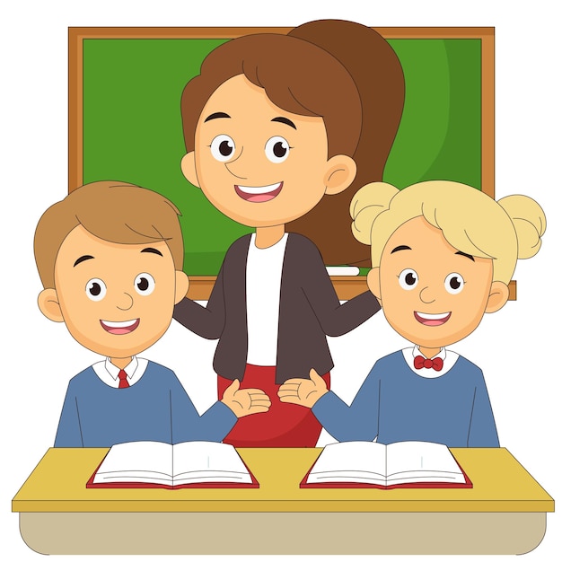 Premium Vector | Back to school illustration with teacher and children