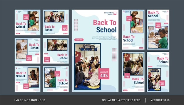 Premium Vector | Back to school instagram post and stories template set